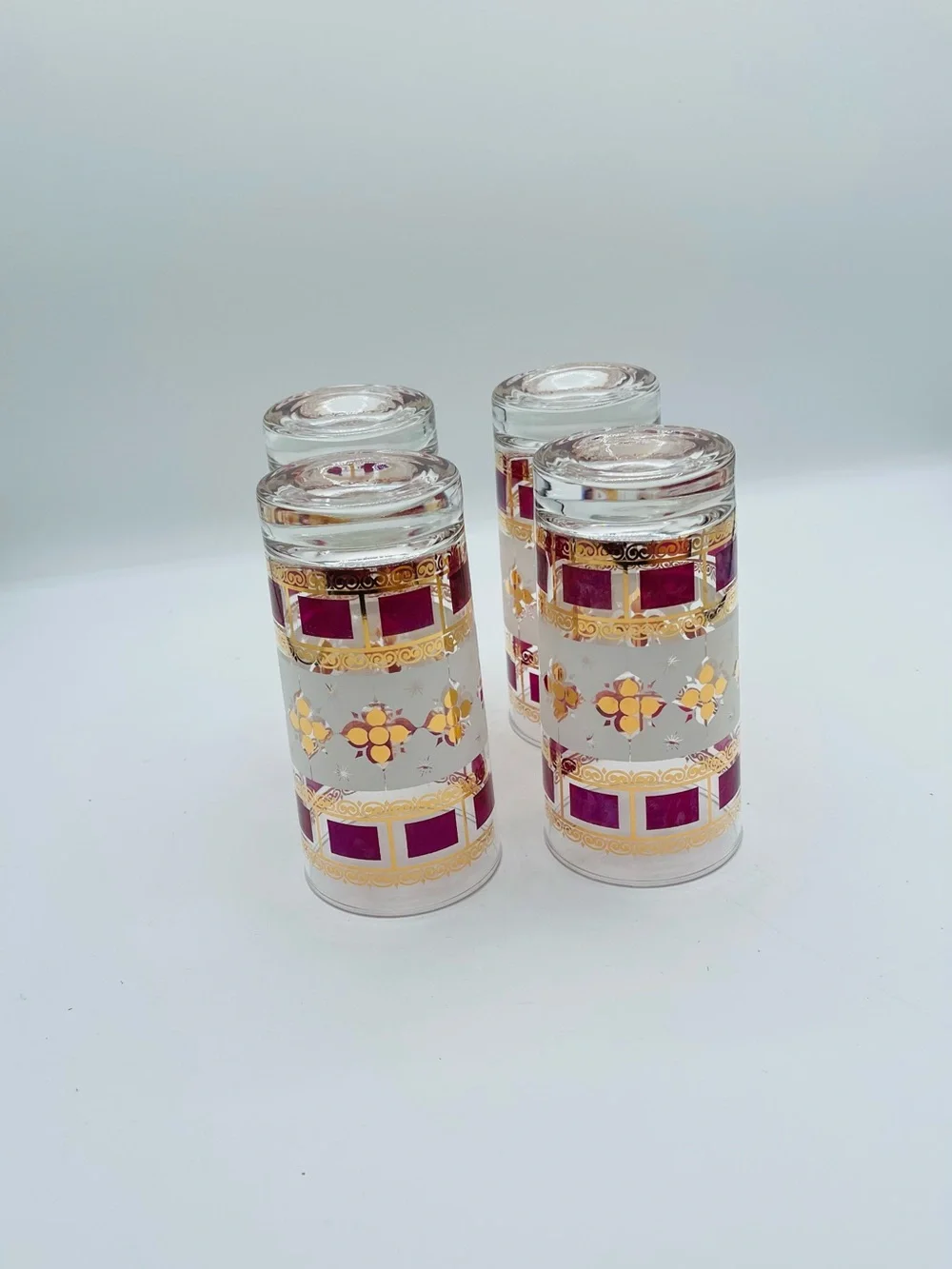 mid century Anchor Hocking Elegance Highball Tumblr Glasses Gold Atomic Set Of 4